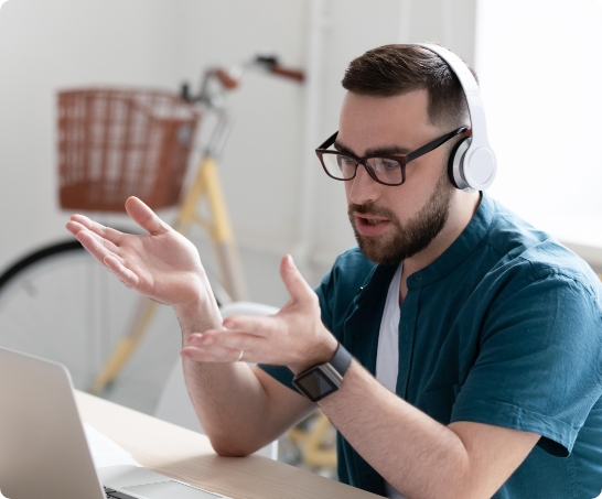 hands glasses headphones guy